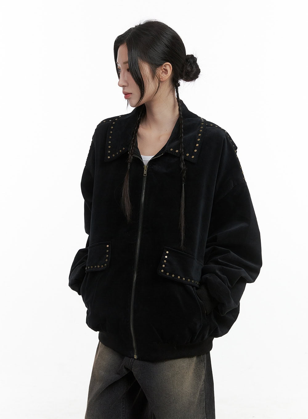 Studded Oversize Collar Jacket CO402