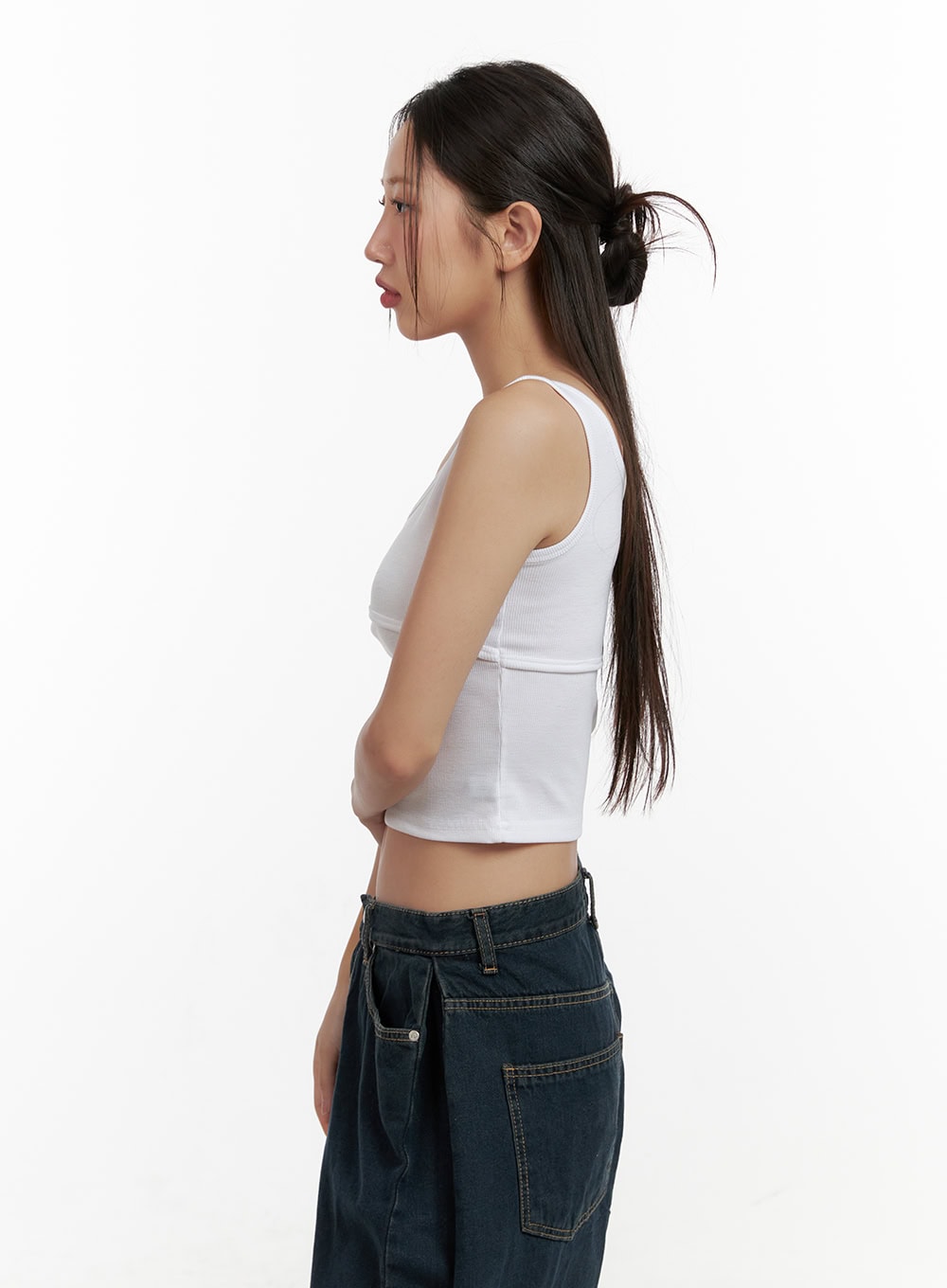 Square Neck Buttoned Crop Tank Top CL431