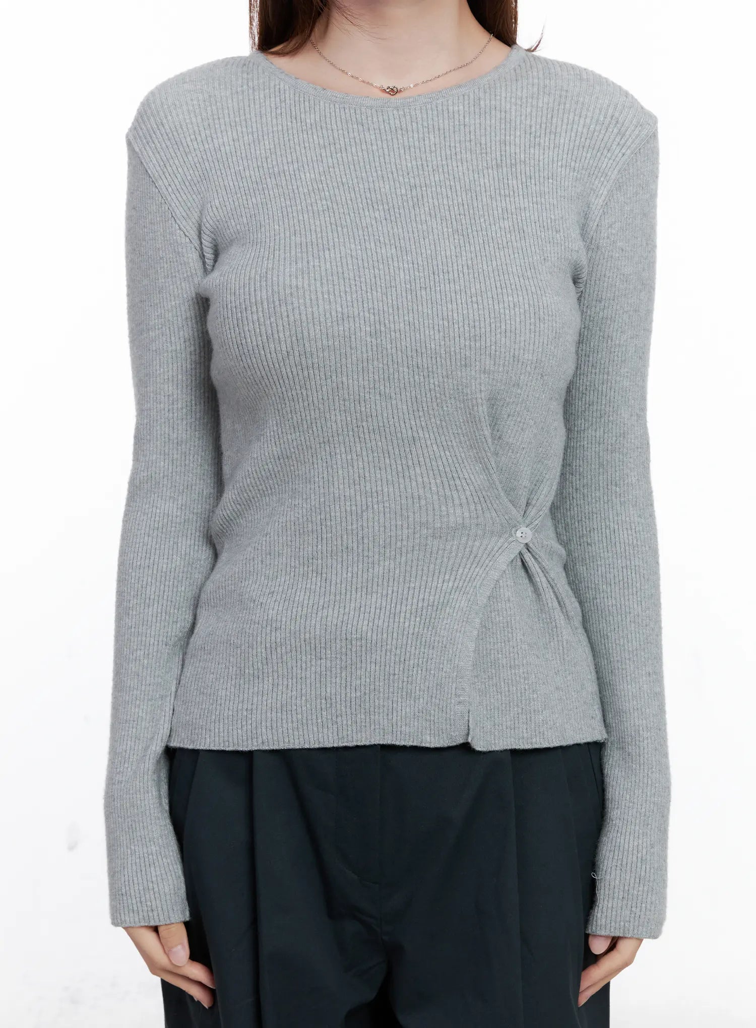 Two-Way Button Side-Slit Knit Top CG521