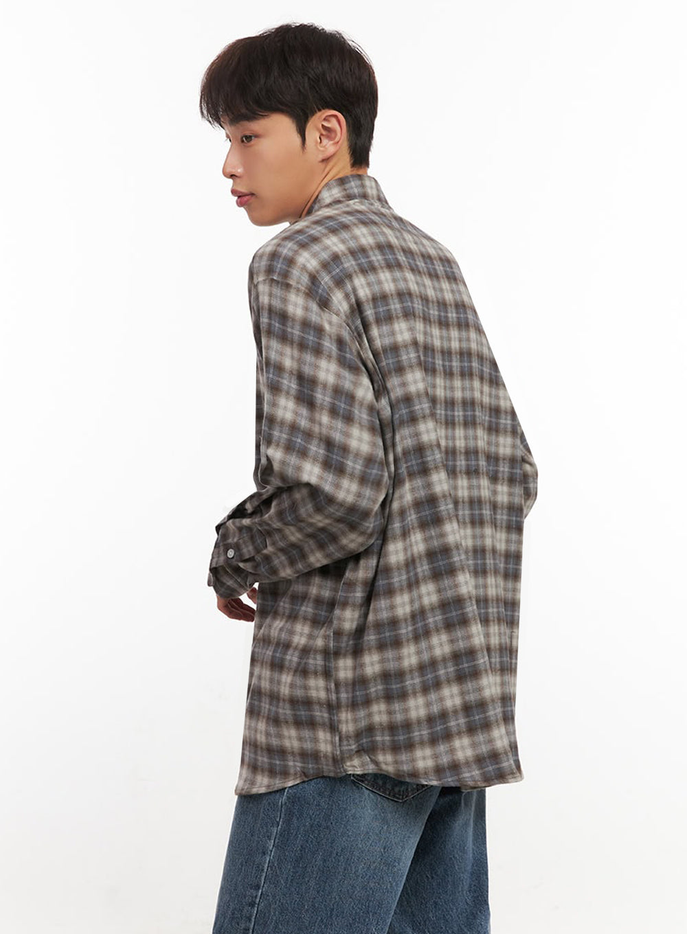 Men's Oversized Checkered Collar Shirt IF517