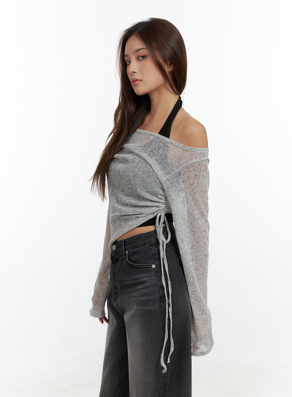 See-Through Off Shoulder Long Sleeve Top CL404
