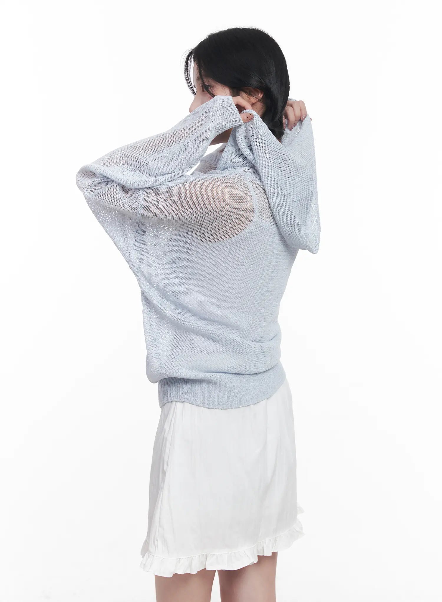 Sheer Buttoned Hooded Cardigan CU523