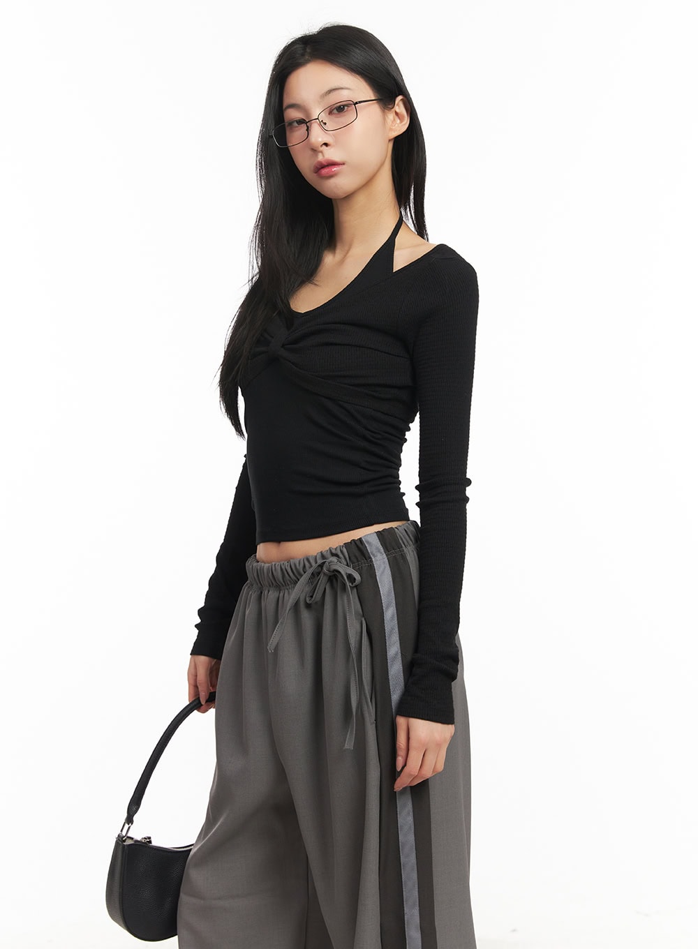 Twist Ribbon Long-Sleeve Crop Top CM503