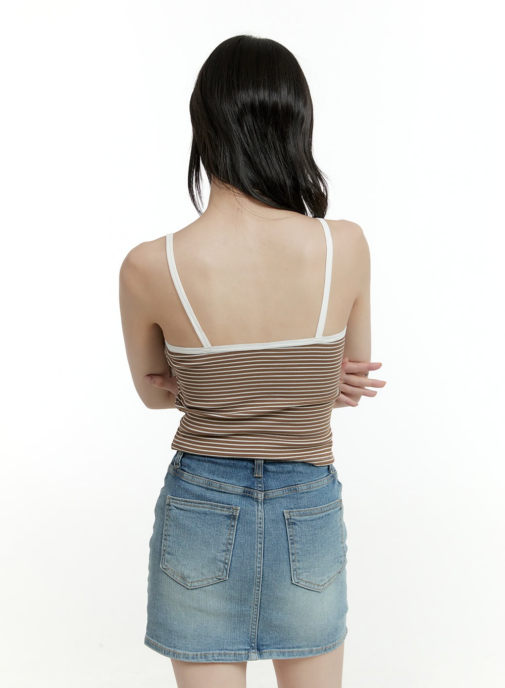 Striped Buttoned Crop Cami Top CF423