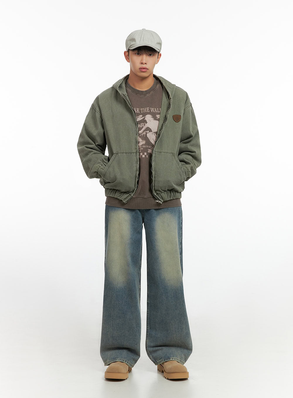 Men's Washed Zip Up Hooded Jacket IO420