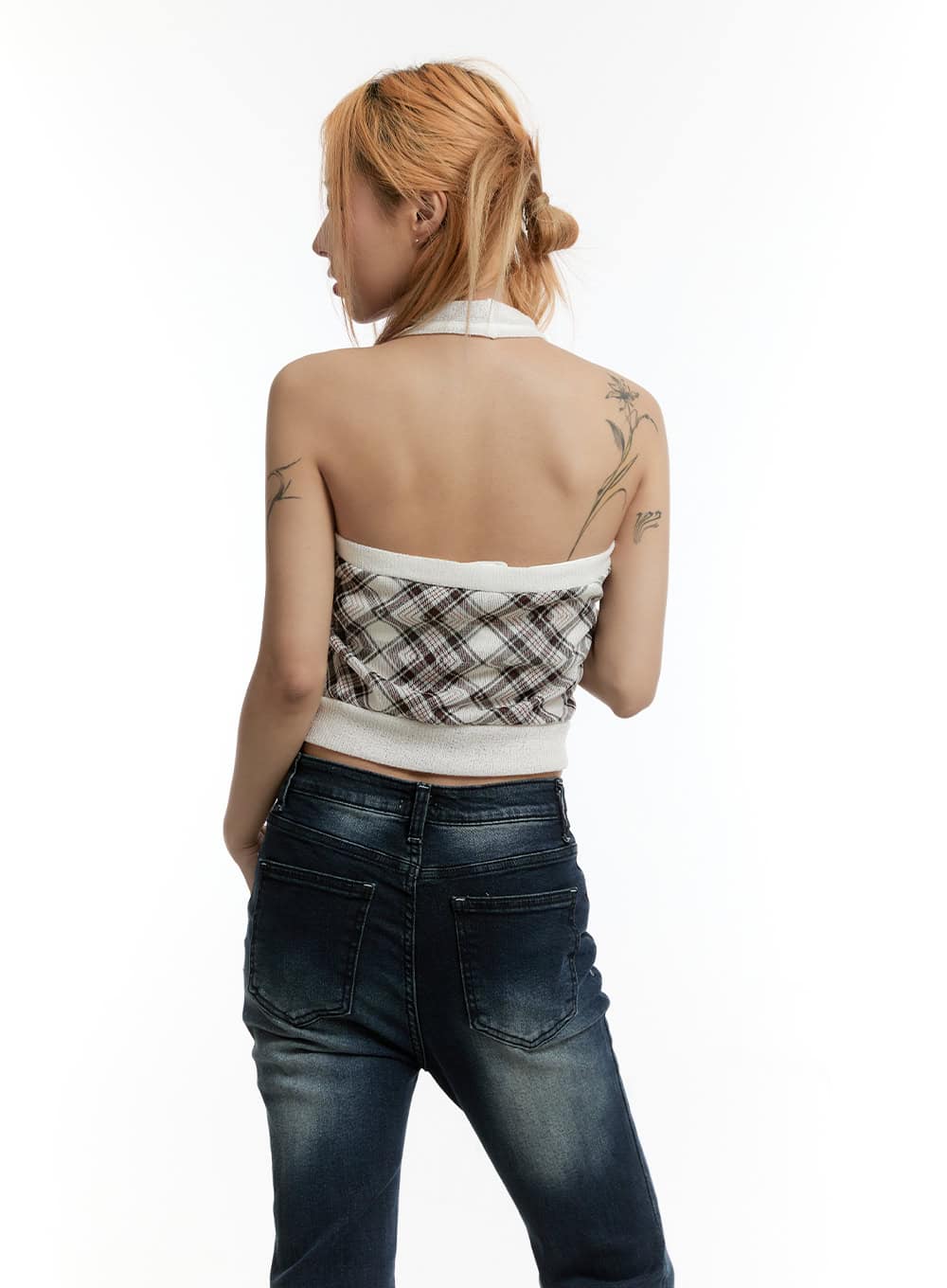 Halter Check Crop Tank Top CY501