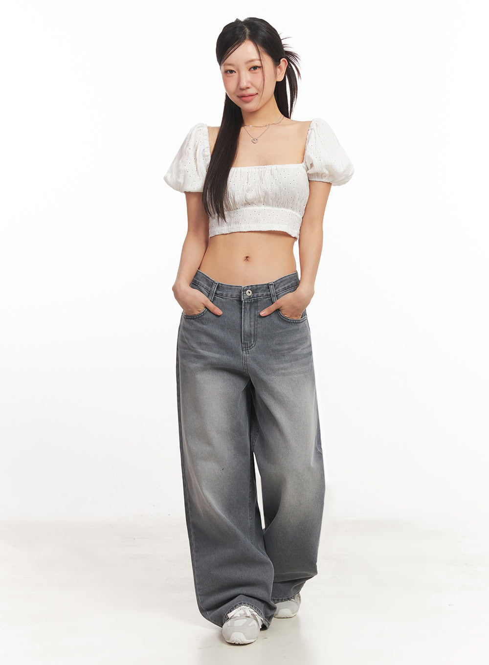Puff-Sleeve Square Neck Crop Top IA525