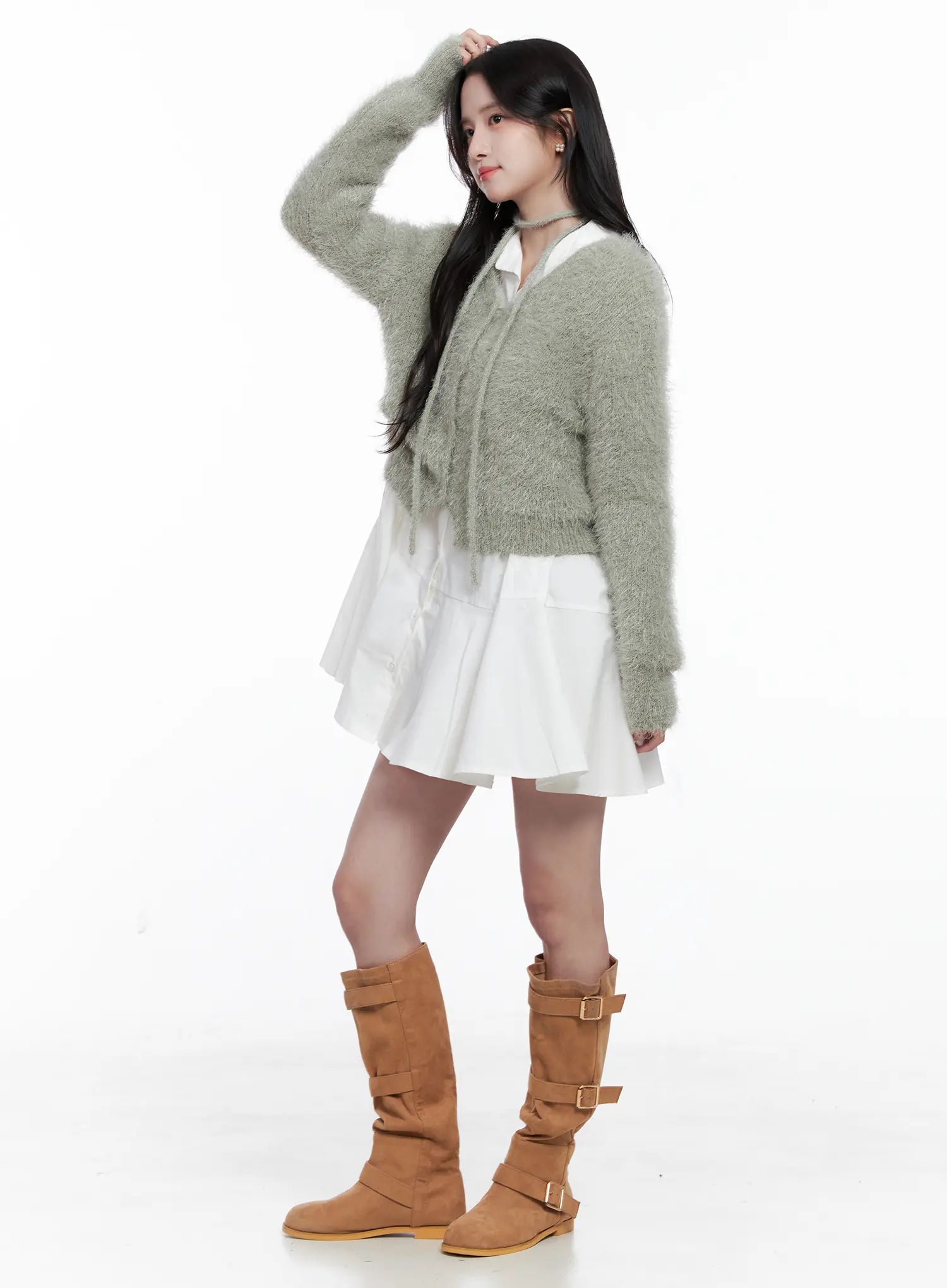 Fluffy Knit Cardigan & Scarf Set CS519