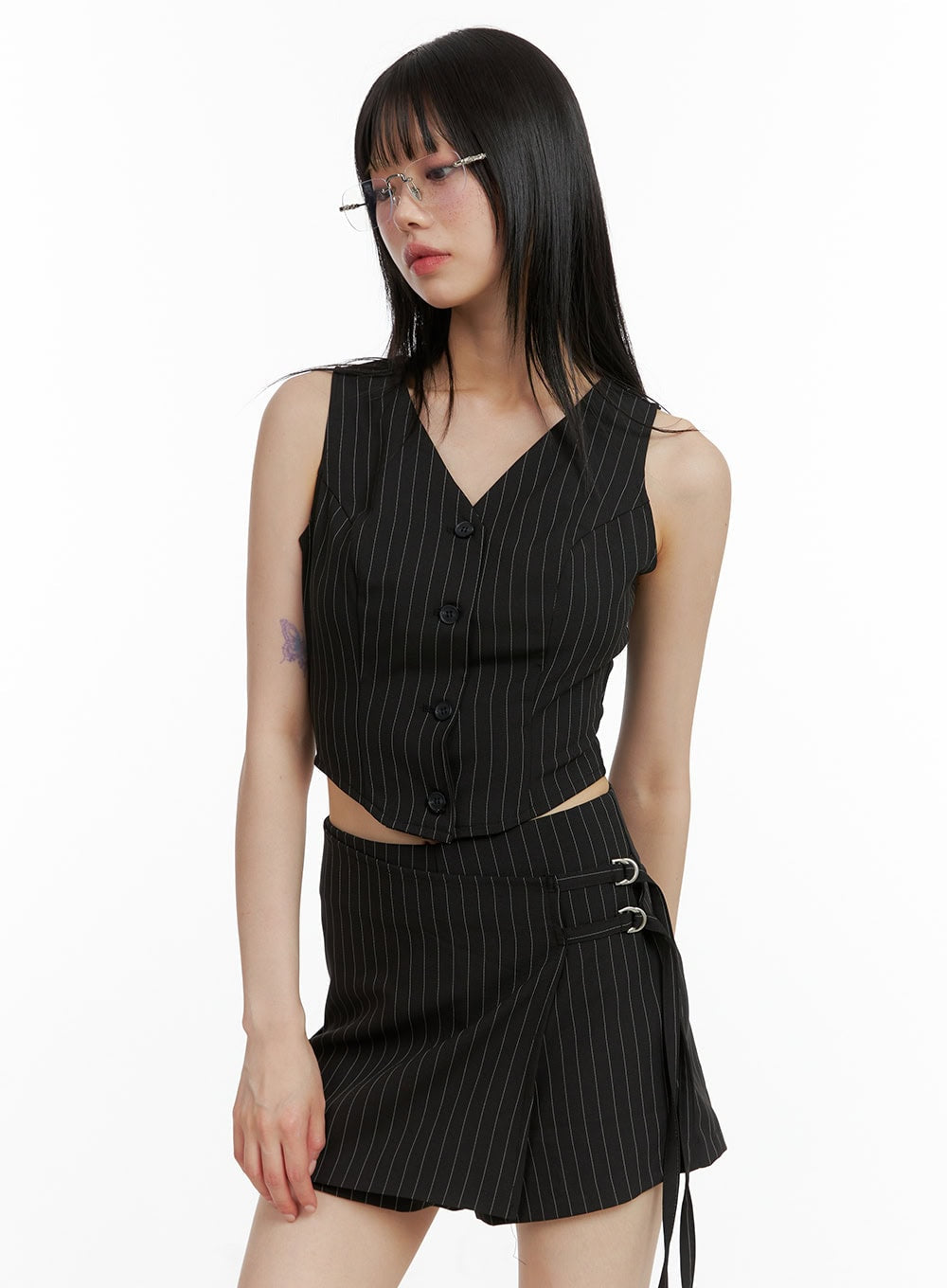 Striped V-Neck Crop Vest CL402