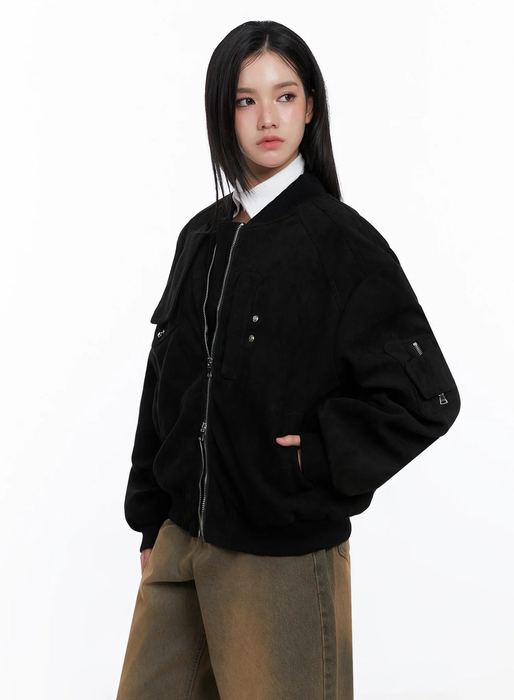 Black Zip-Up Bomber Jacket IS525