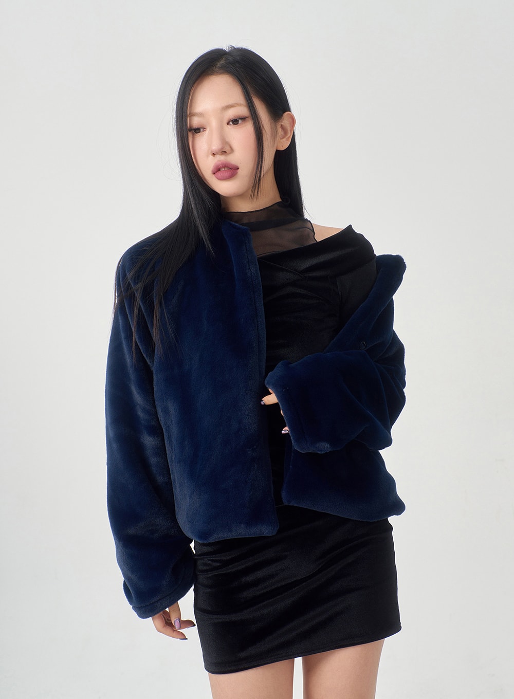 Velvet Off-Shoulder Mesh Neck Mini Dress BD23