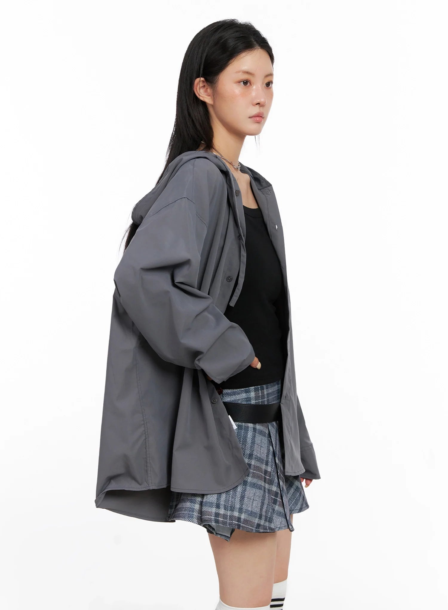 Oversized Button Up Hoodie Jacket IS508