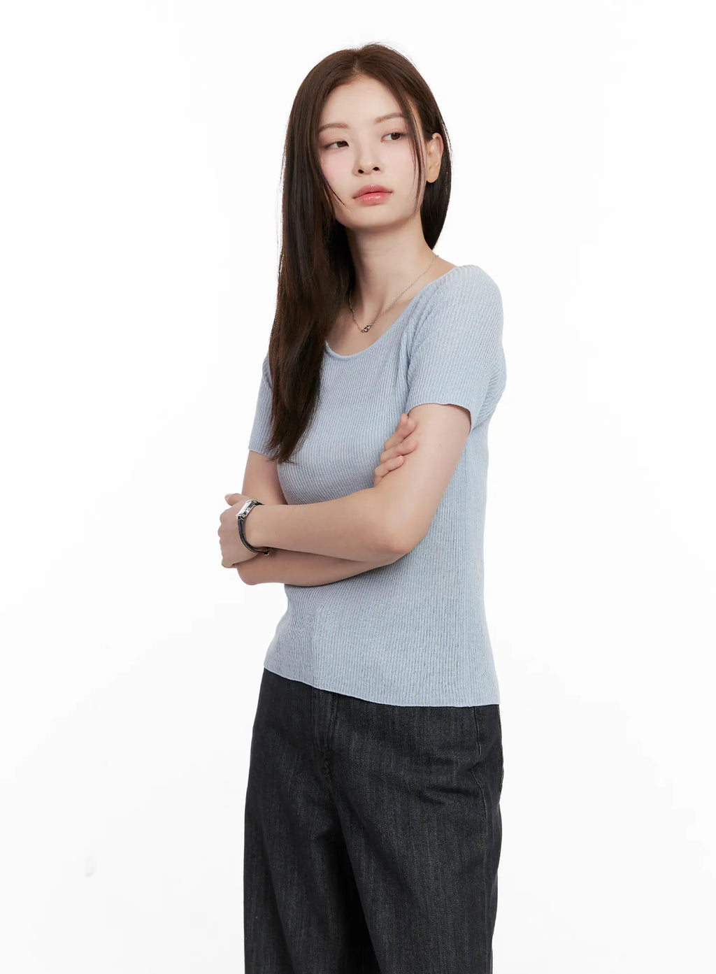 Scoop Neck Short Sleeve Knit Top CL523