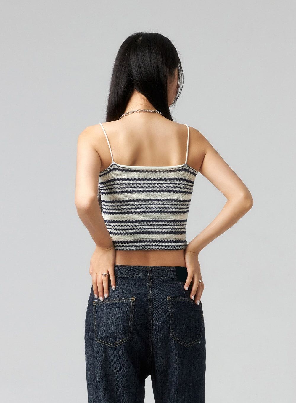 Stripe Cropped Knit Top CL320