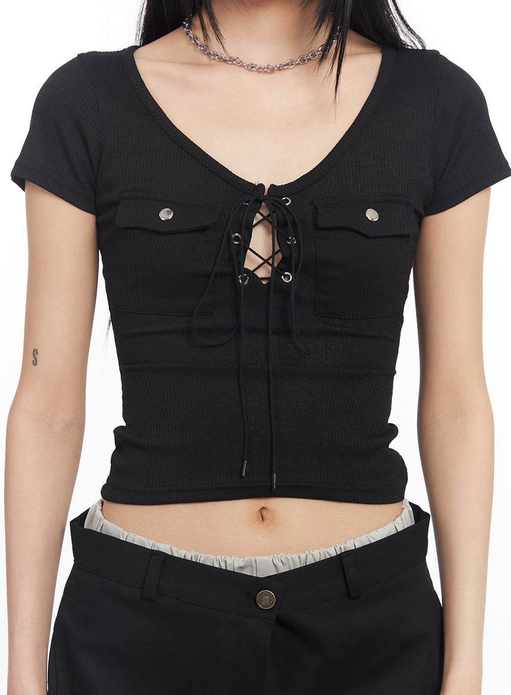 Pocket Eyelet Crop Top CY528