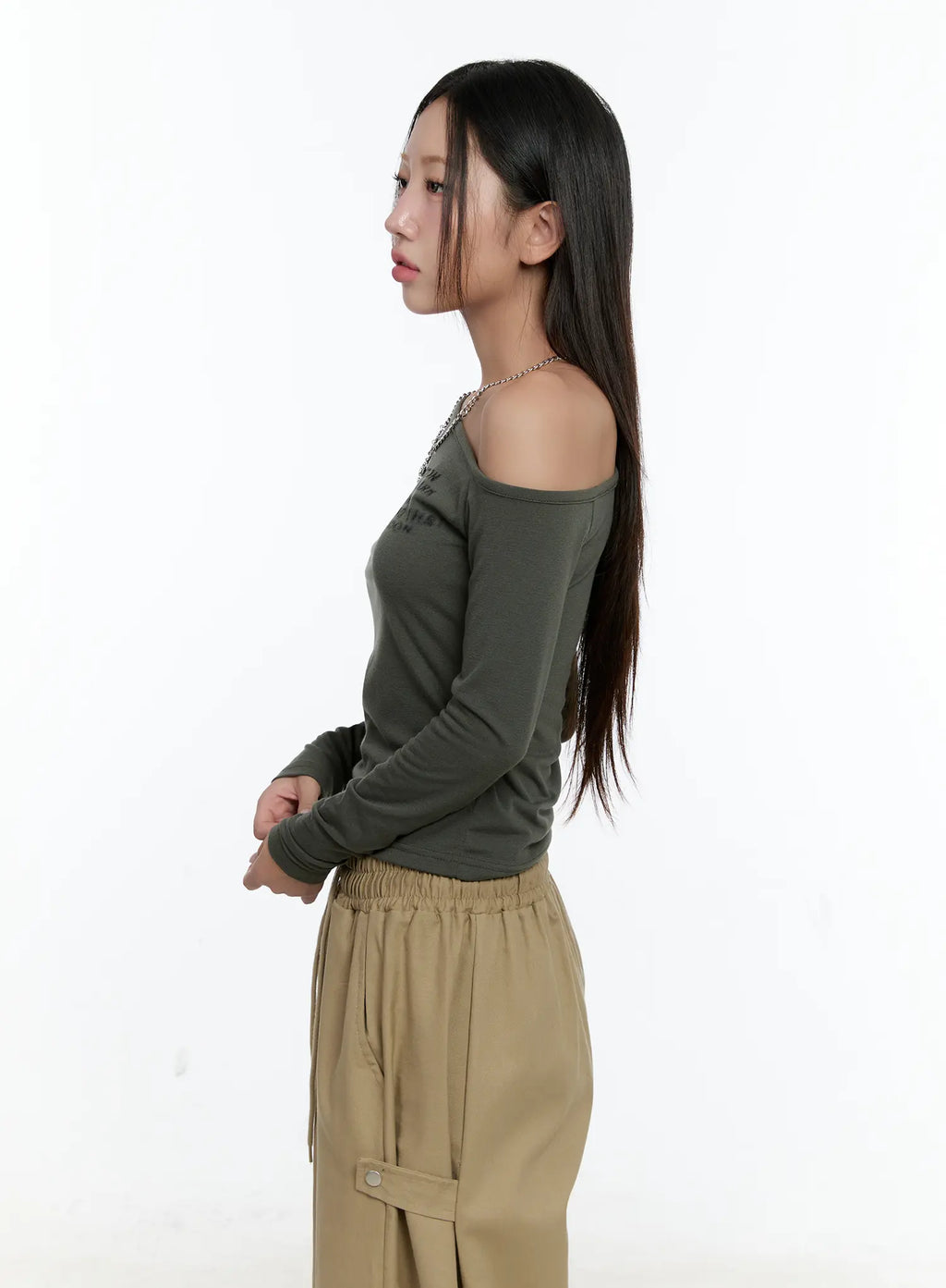 One-shoulder Lettering Long Sleeve CS517