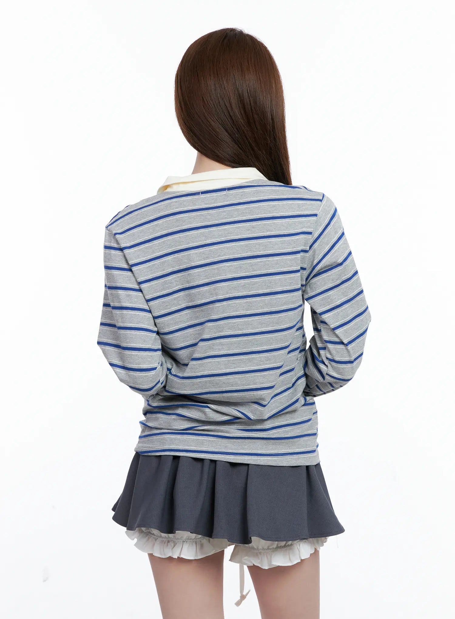 Striped V-Neck Collar Polo Shirt CG529