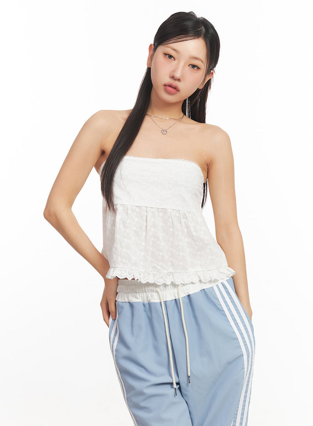 Lace-Trim Frilly Tube Top IA525