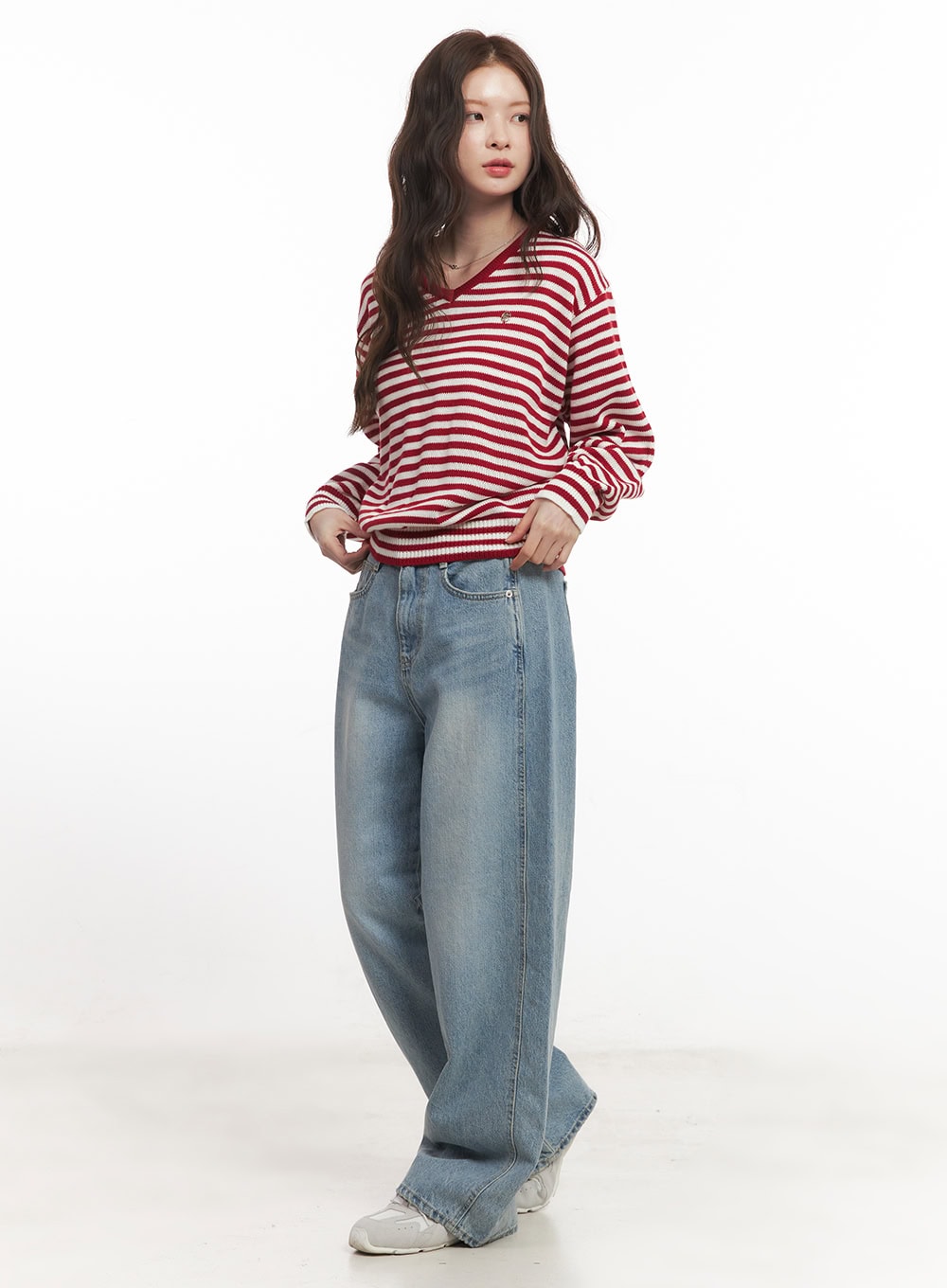 Sweet Apple Stripe V-Neck Sweater CA501