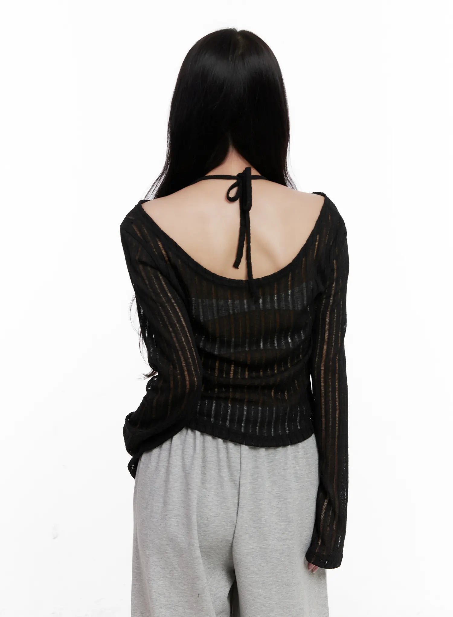 Sheer Linen Long-Sleeve Top CL515