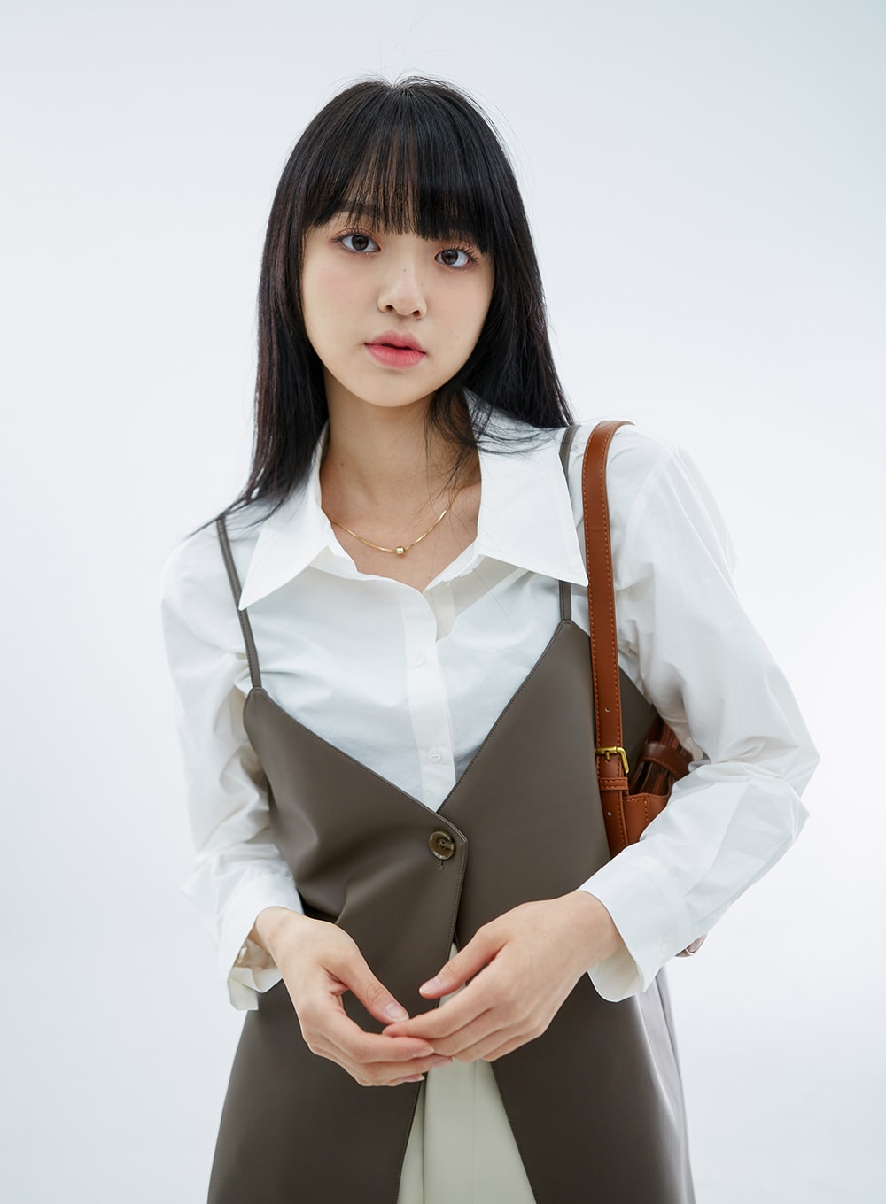 One Button Faux Leather Mini Dress OS29