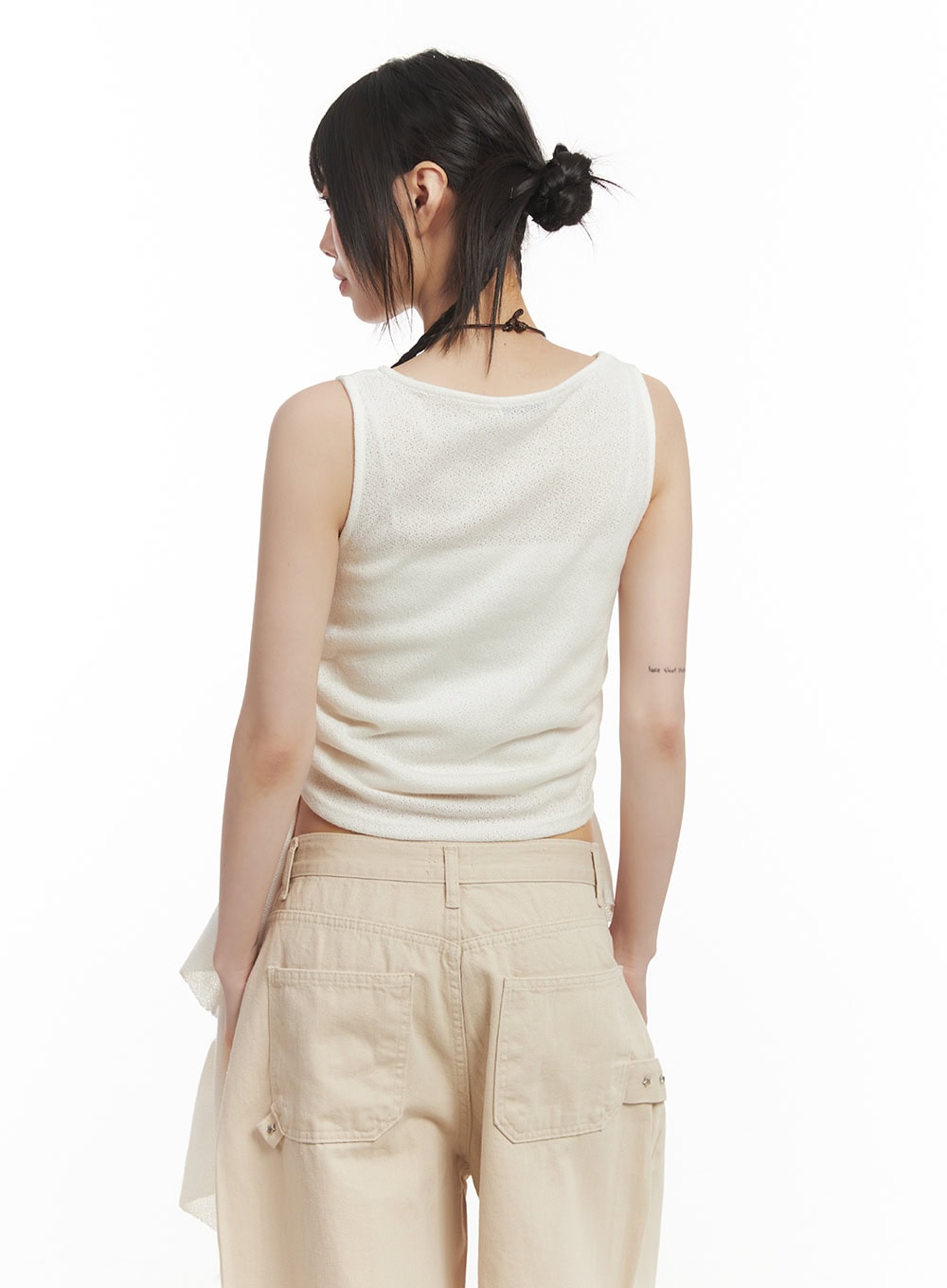 Ruffle Shirred Asymmetric Tank Top CF519