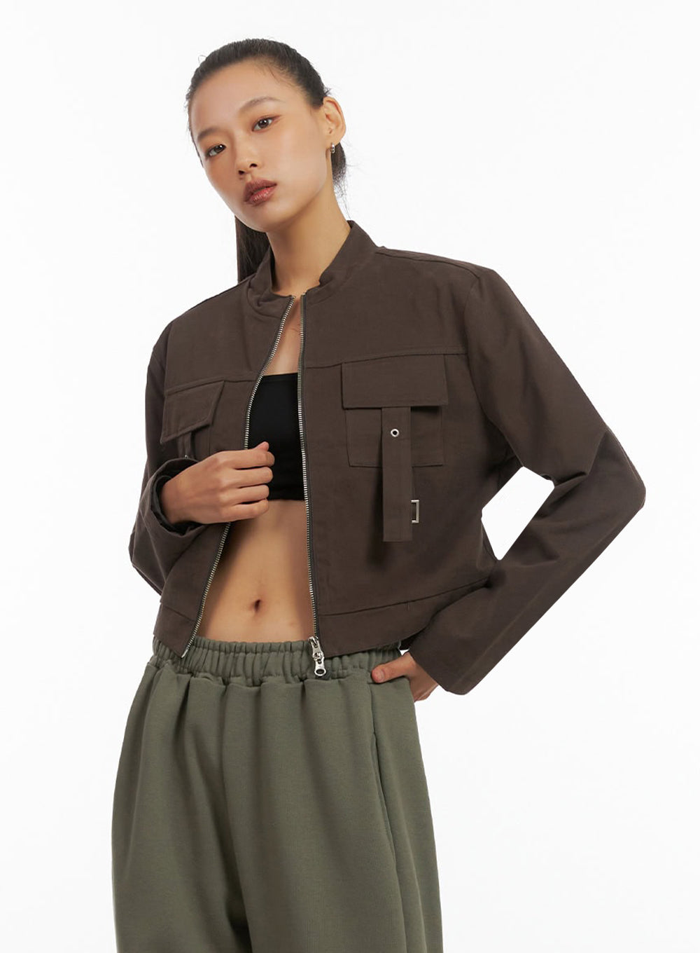 Fit Cotton Zip-Up Solid Jacket IO409