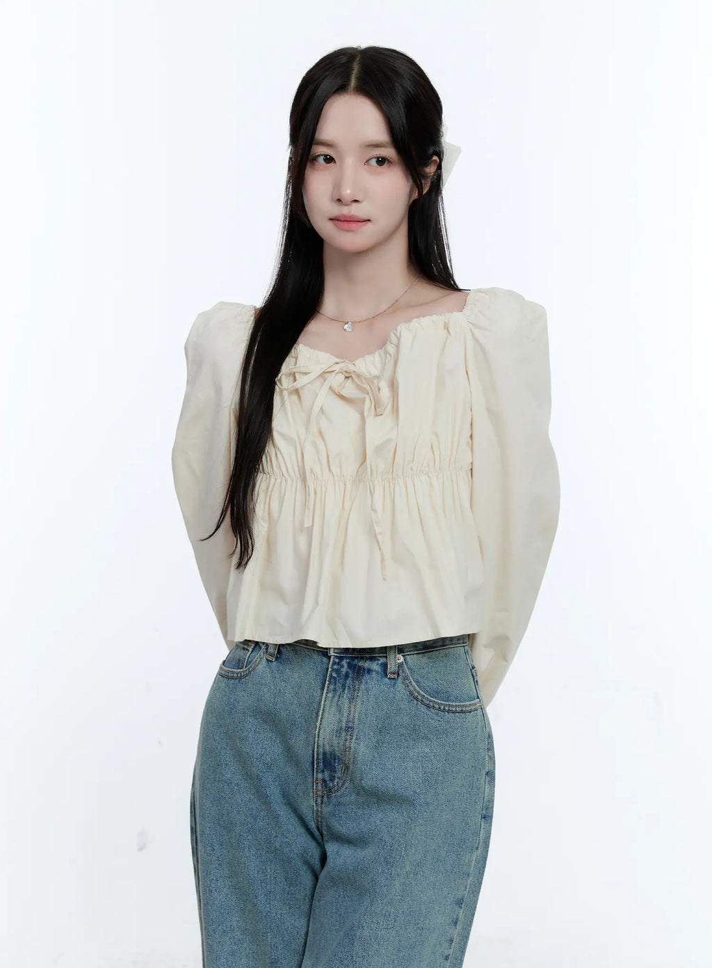 Puff-Sleeve Shirred Blouse CG512