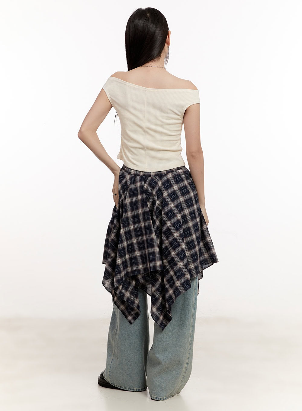 Checkered Layering Handkerchief Midi Skirt CM510
