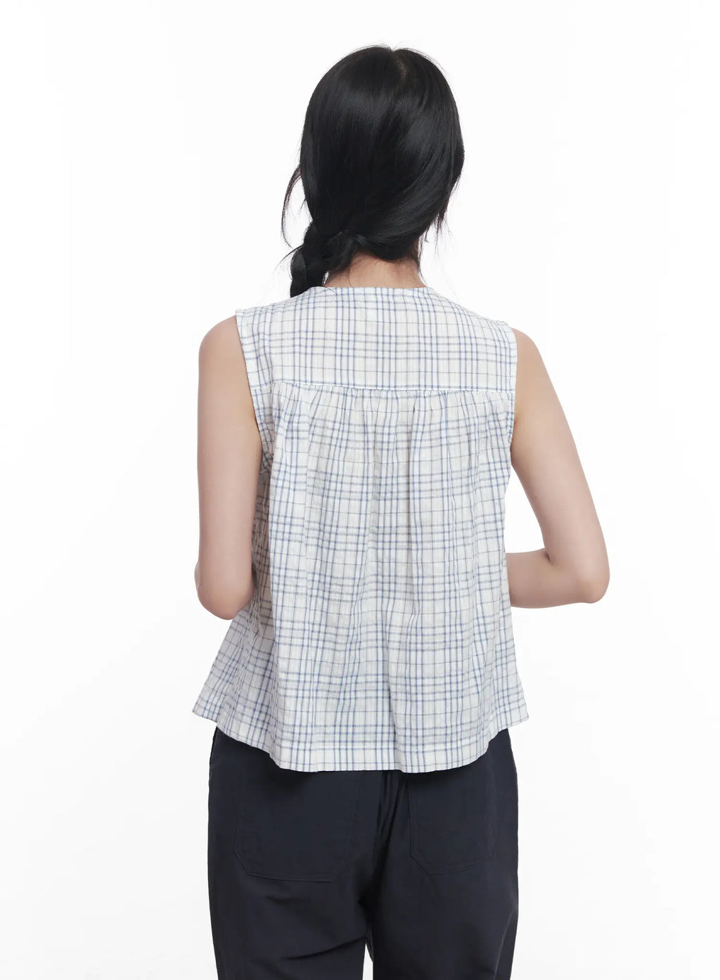 Plaid Sleeveless Blouse CU523