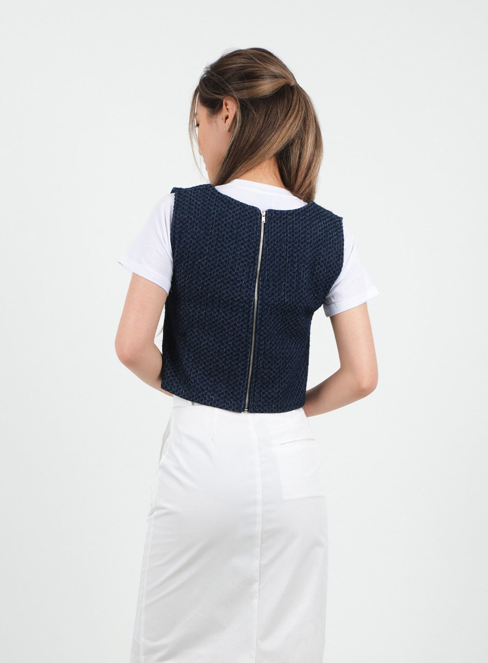 Sqaure Neck Cropped Denim Tank Top CA26