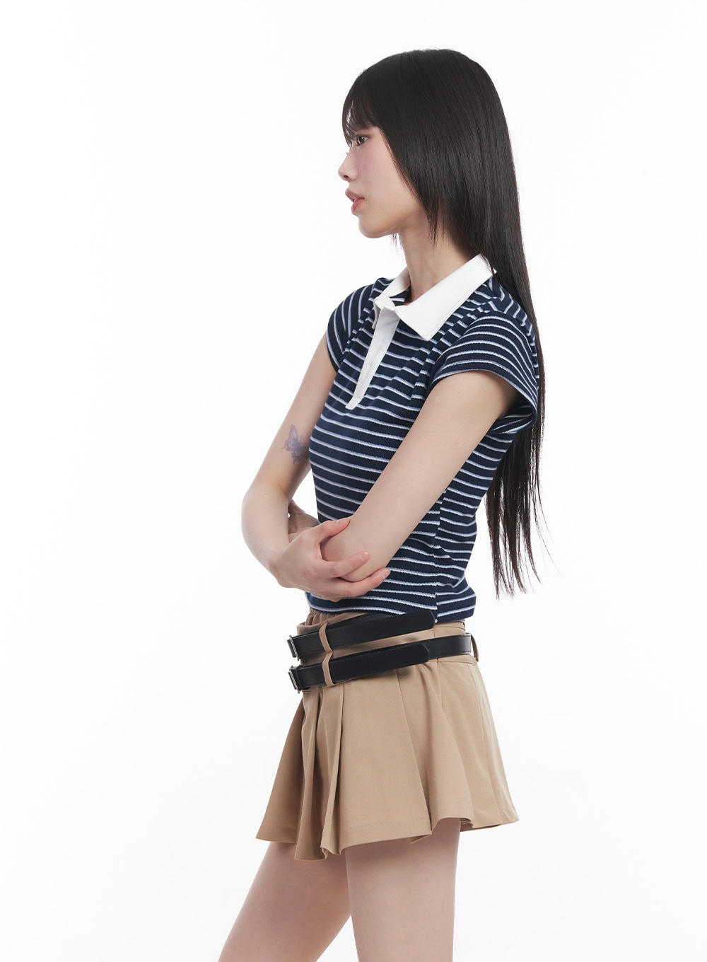 Striped Crop Polo Shirt CU506