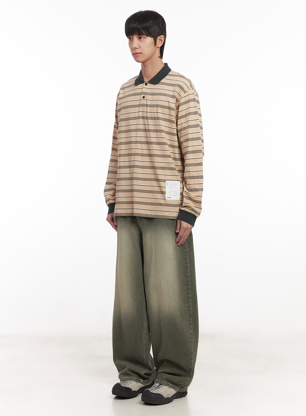 Men's Wide-Fit Washed Jeans (Dark Green) IM519