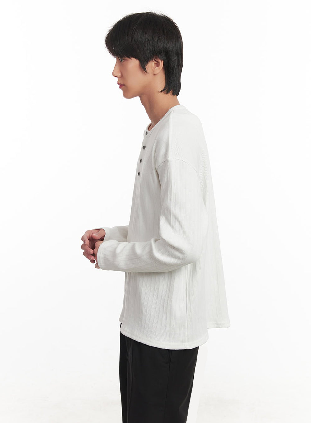 Men's Ribbed Buttoned Long-Sleeve Shirt IA511