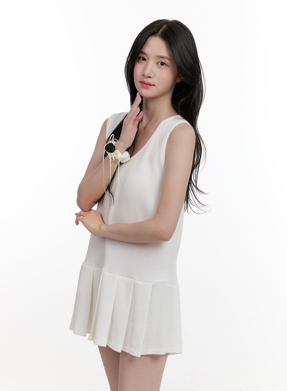 Sleeveless U-Neck Pleated Mini Dress CF527