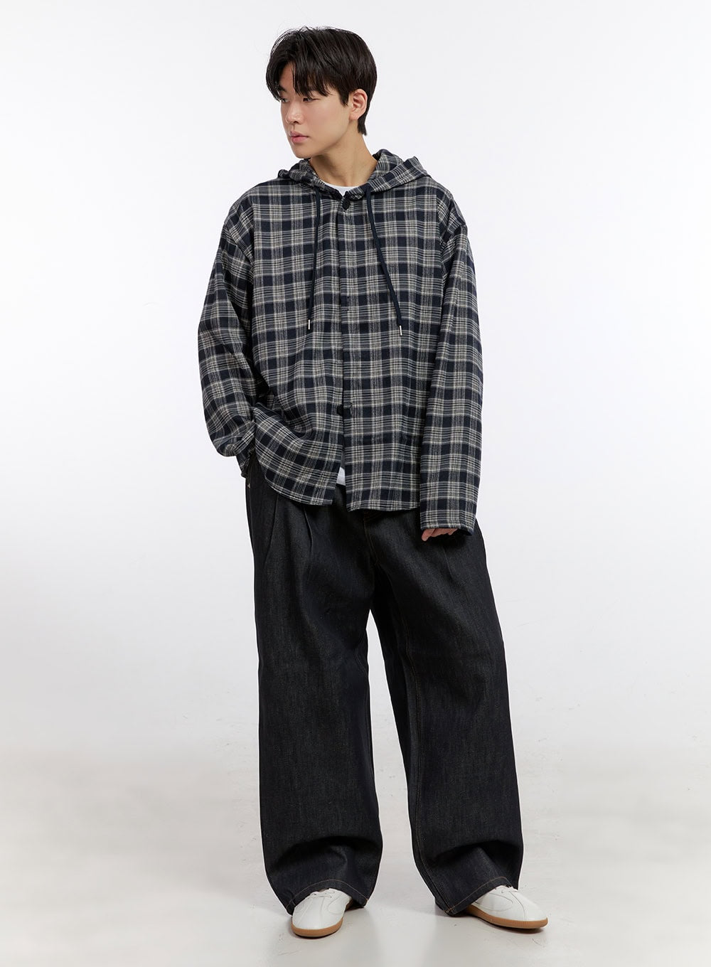 Men's Oversize Checkered Hooded Shirt IM525