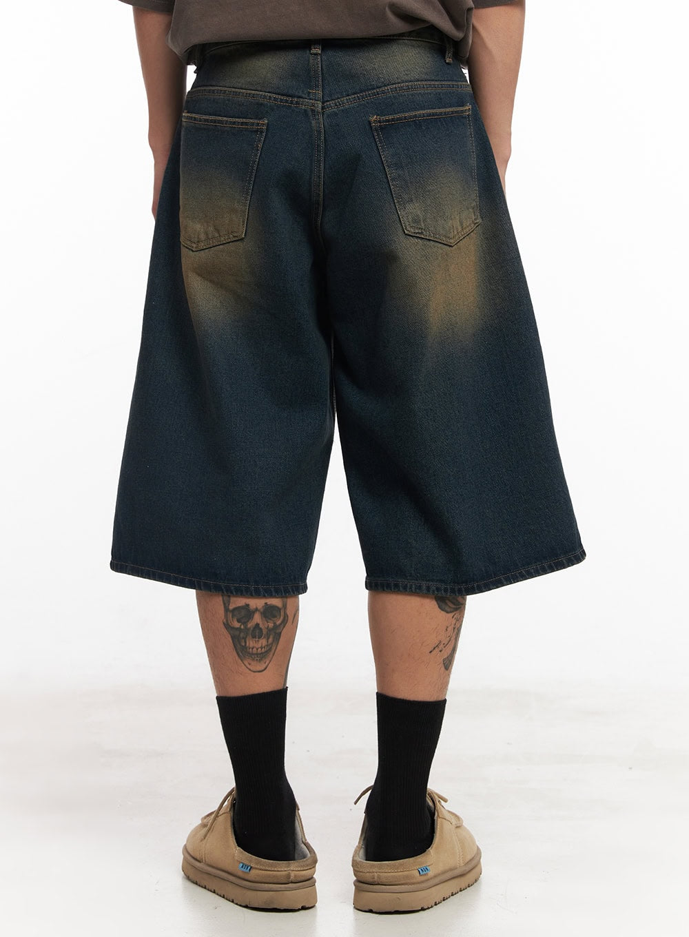 Men's Washed Relaxed-Fit Jorts (Dark blue) IY508