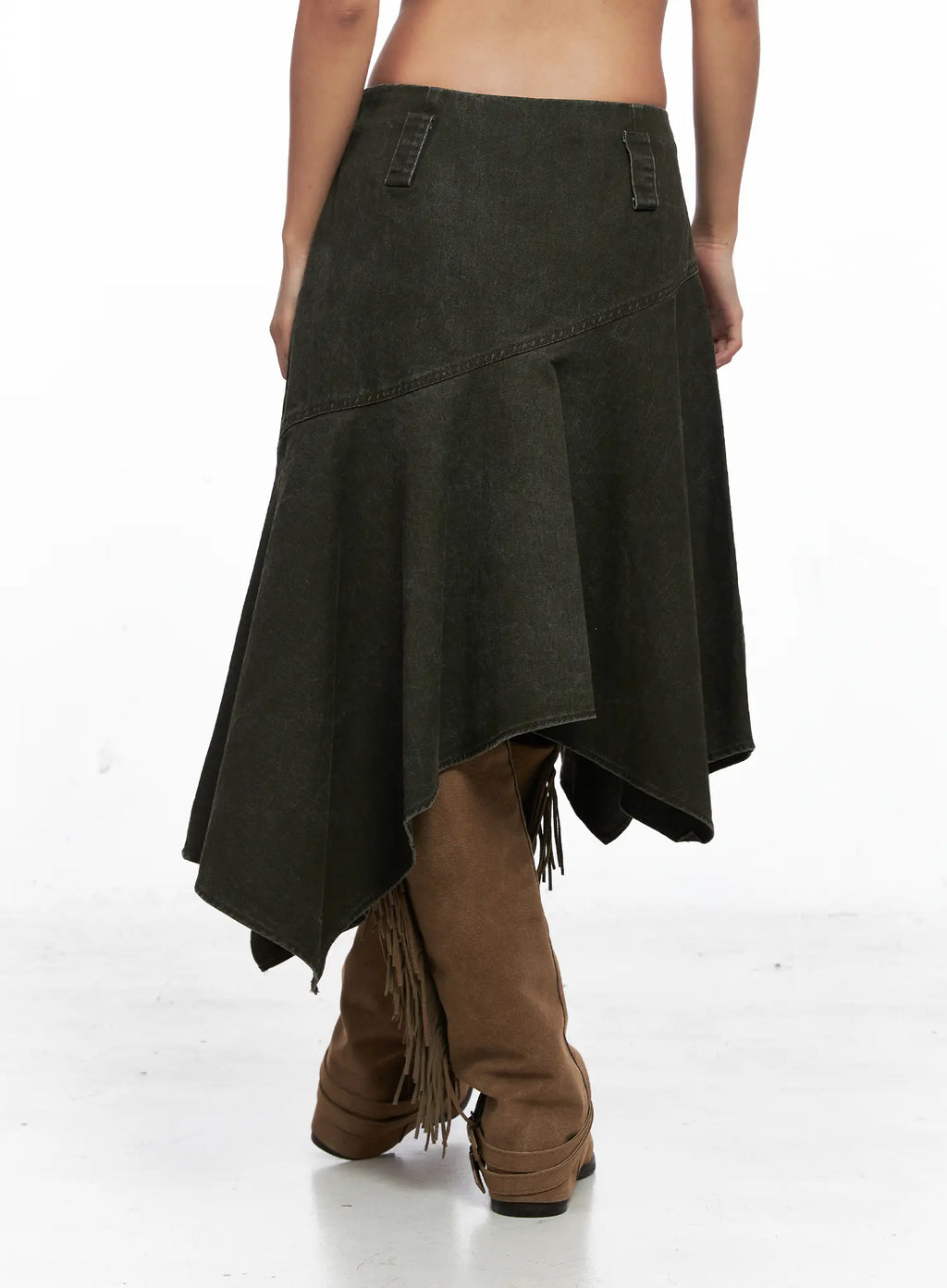 Vintage Wash Asymmetric Midi Skirt CO513