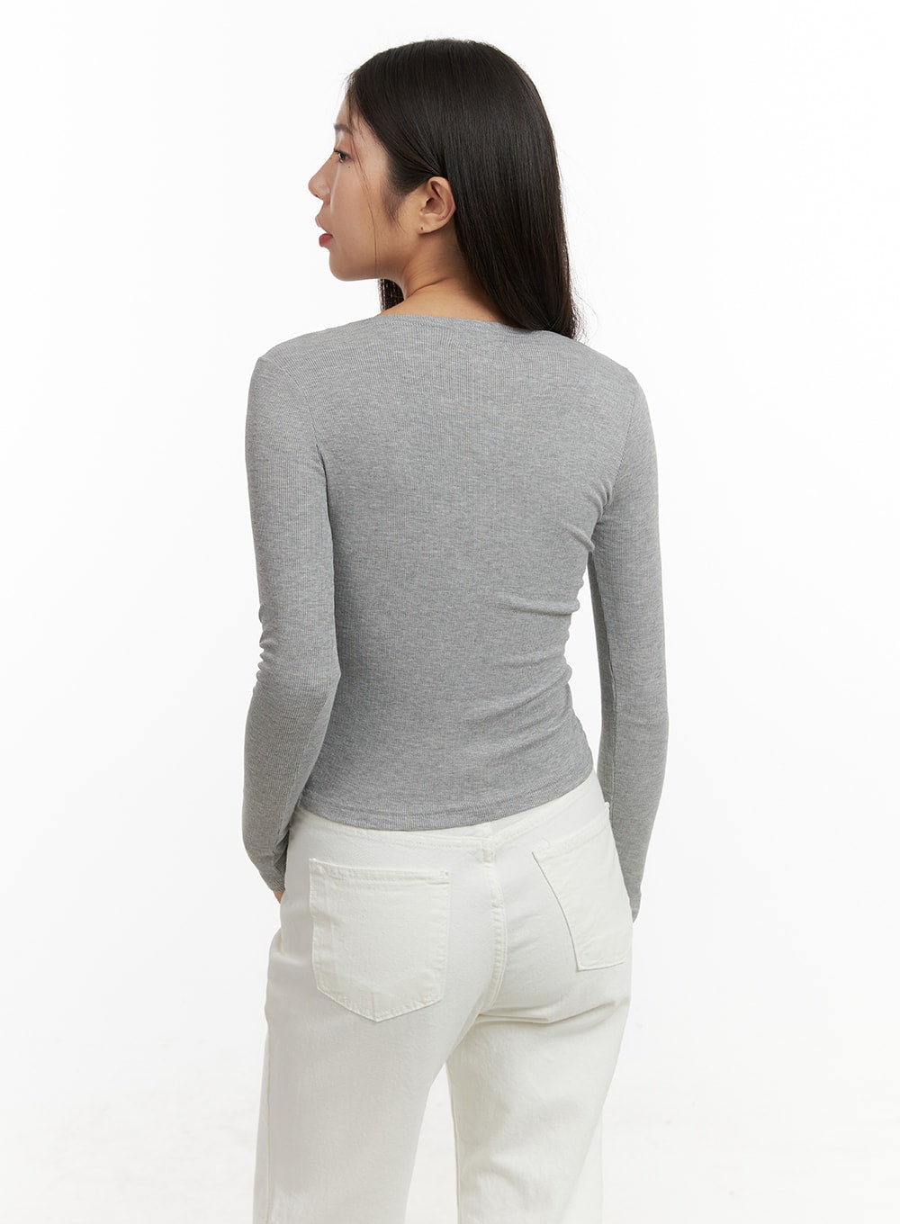 Solid Button Long Sleeve Top OA429