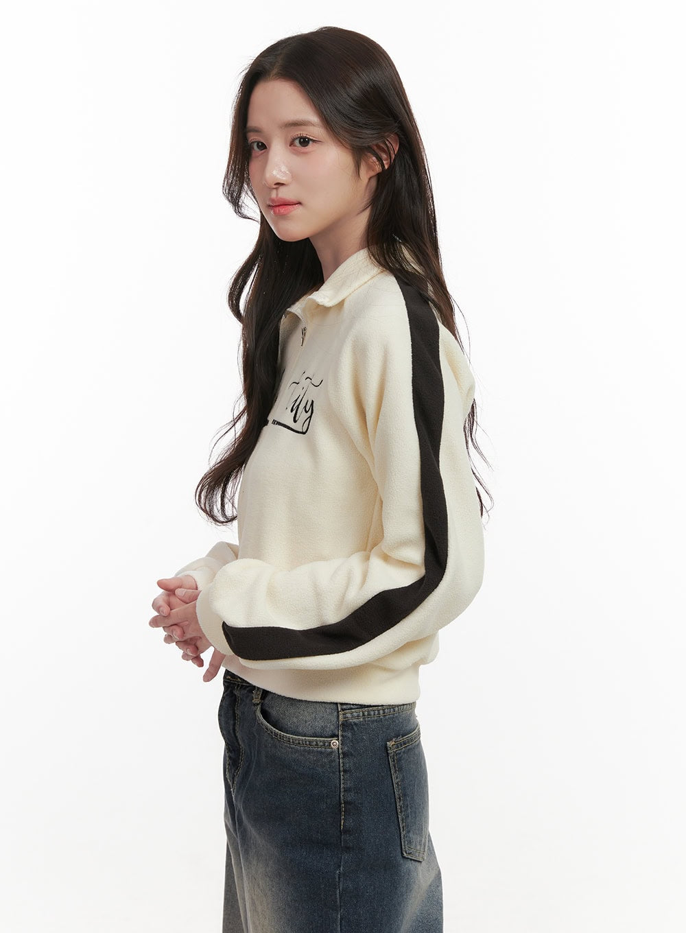 Fleece Lettering Zip Up Sweatshirt ON429