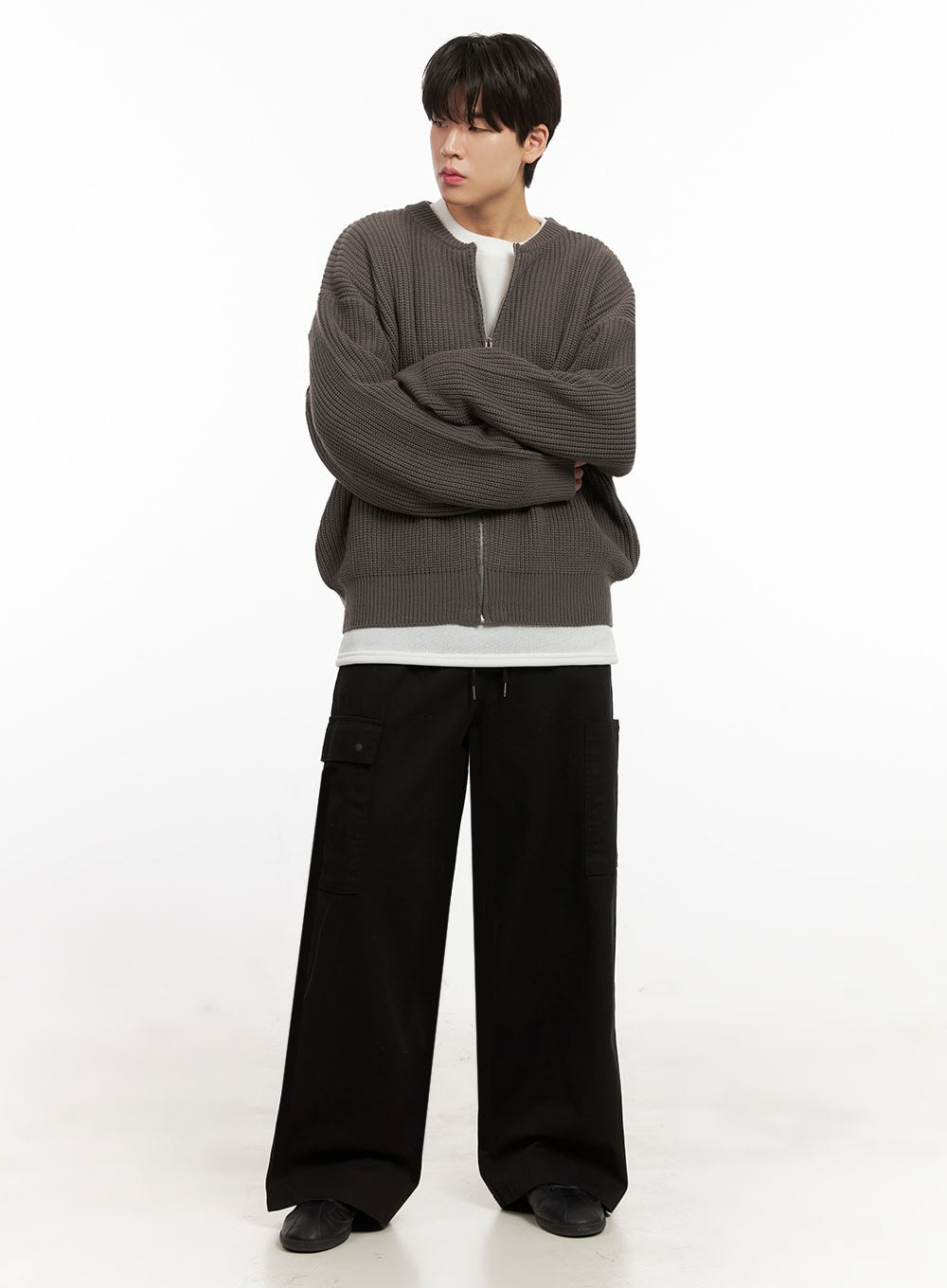 Men's Round Neck Zip-Up Sweater IJ517