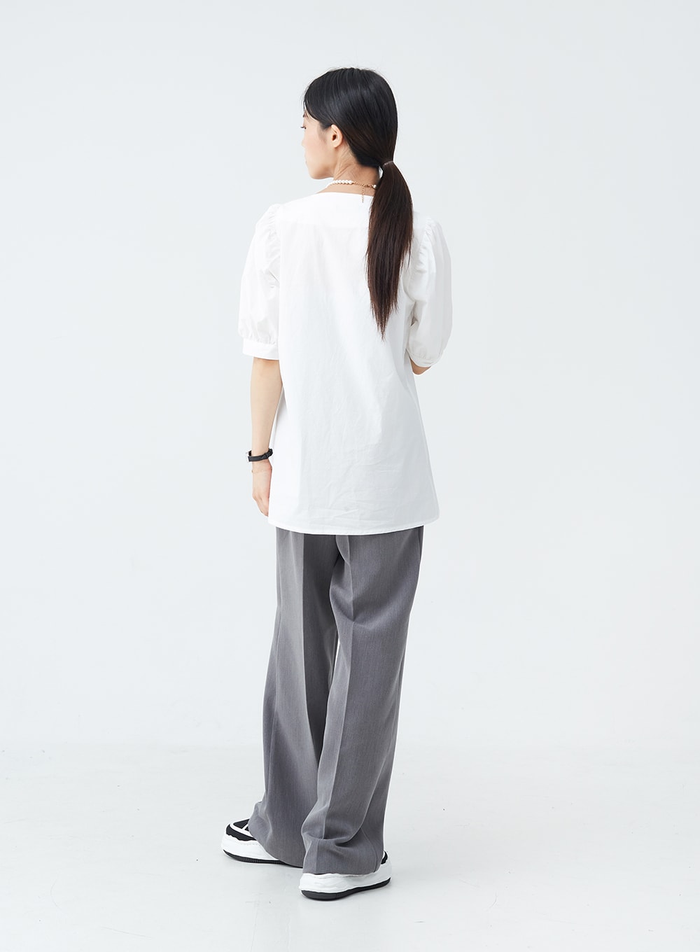 Square Neck Button-Down Slit Blouse OU19