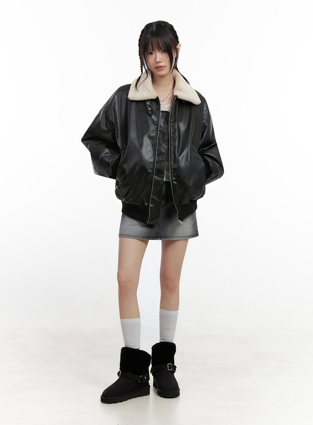 Urban Zip-Up Faux Leather Jacket IN427