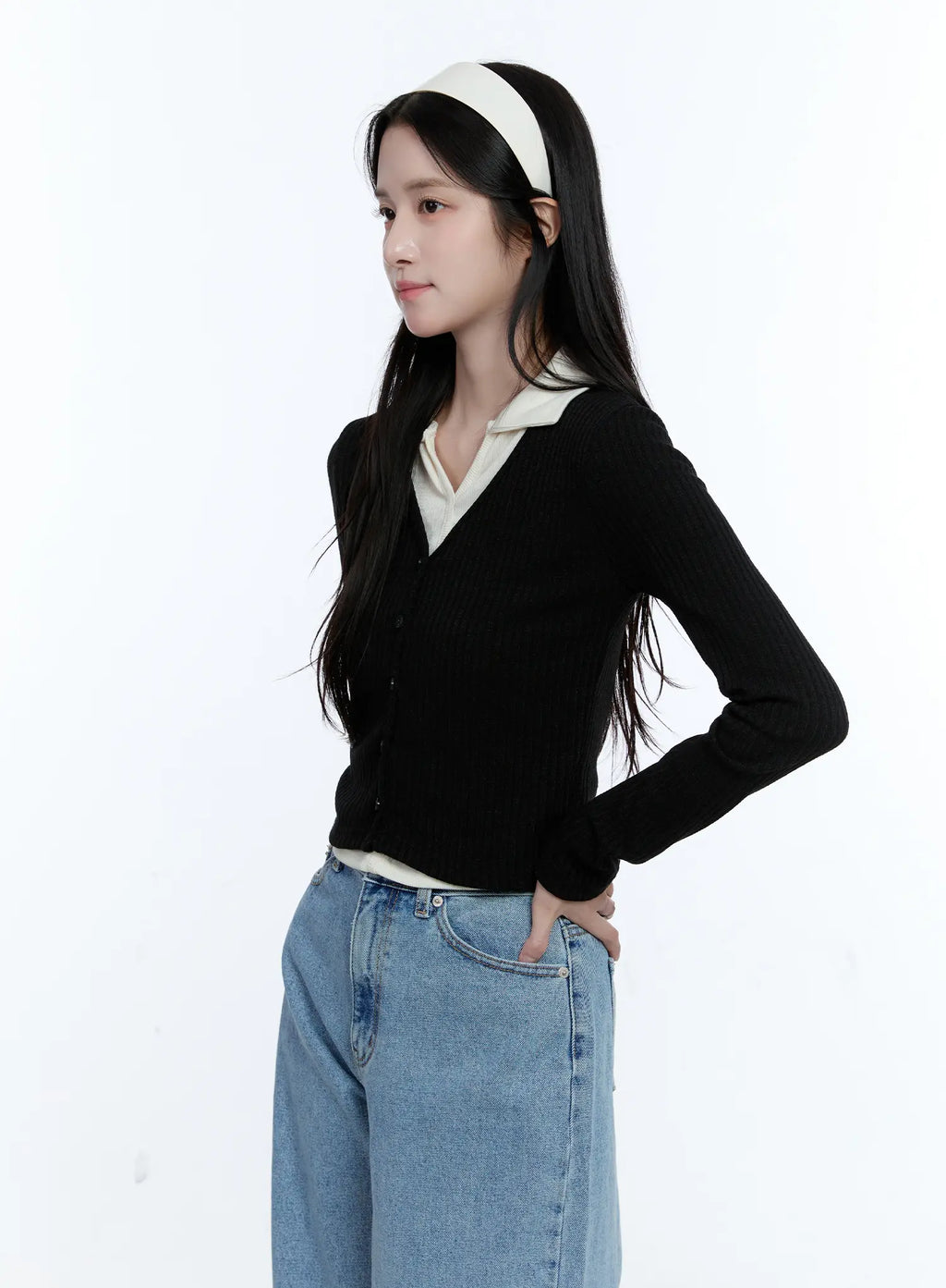 Two-Tone Collared Knit Cardigan CG514