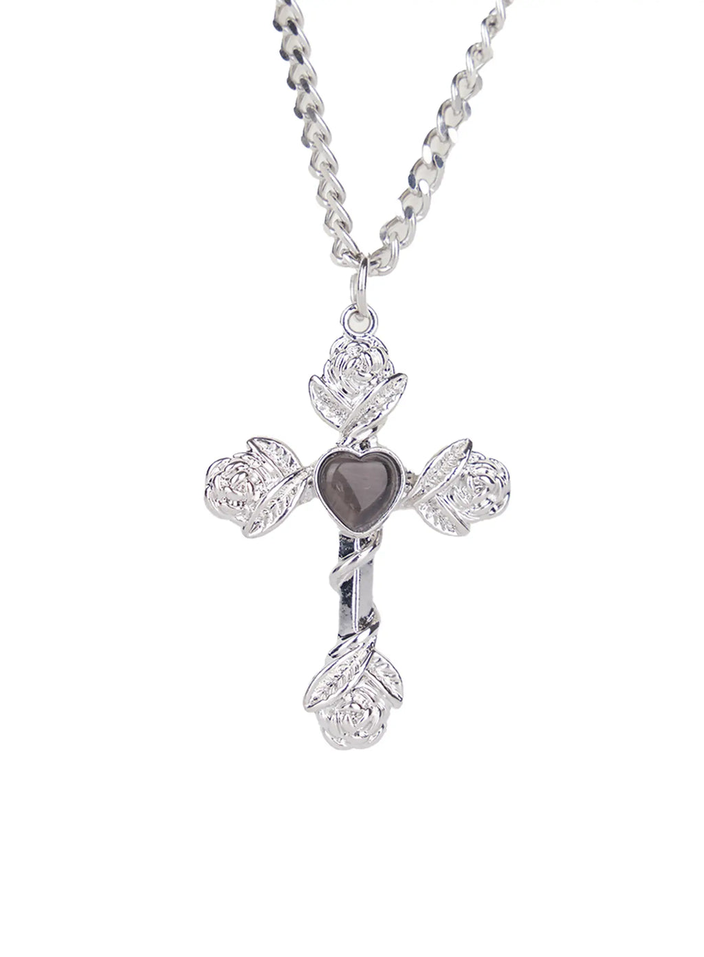 Layered Rose Heart Cross Pendant Necklace CG526