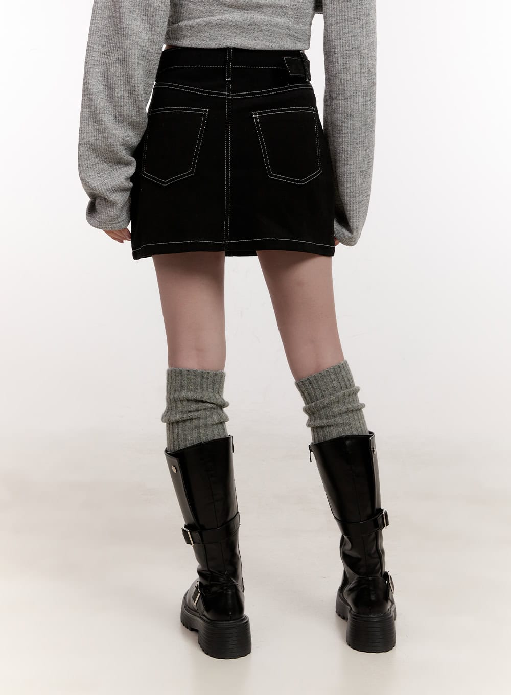 Buckle Stitched Denim Mini Skirt CJ529