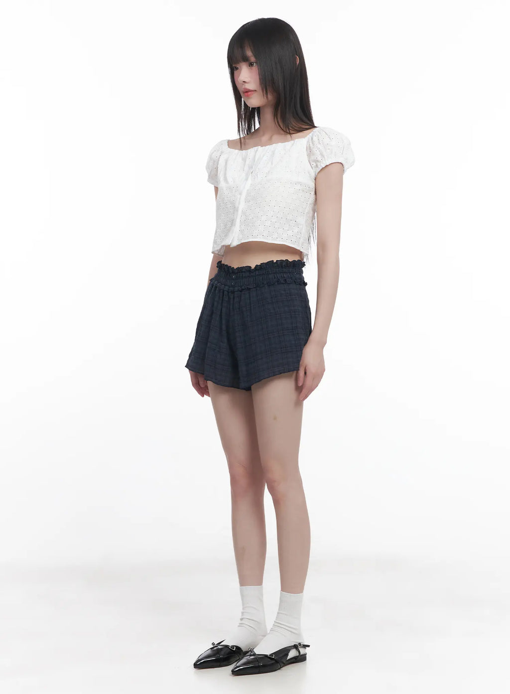 Plaid Print Frilly Shorts CU518