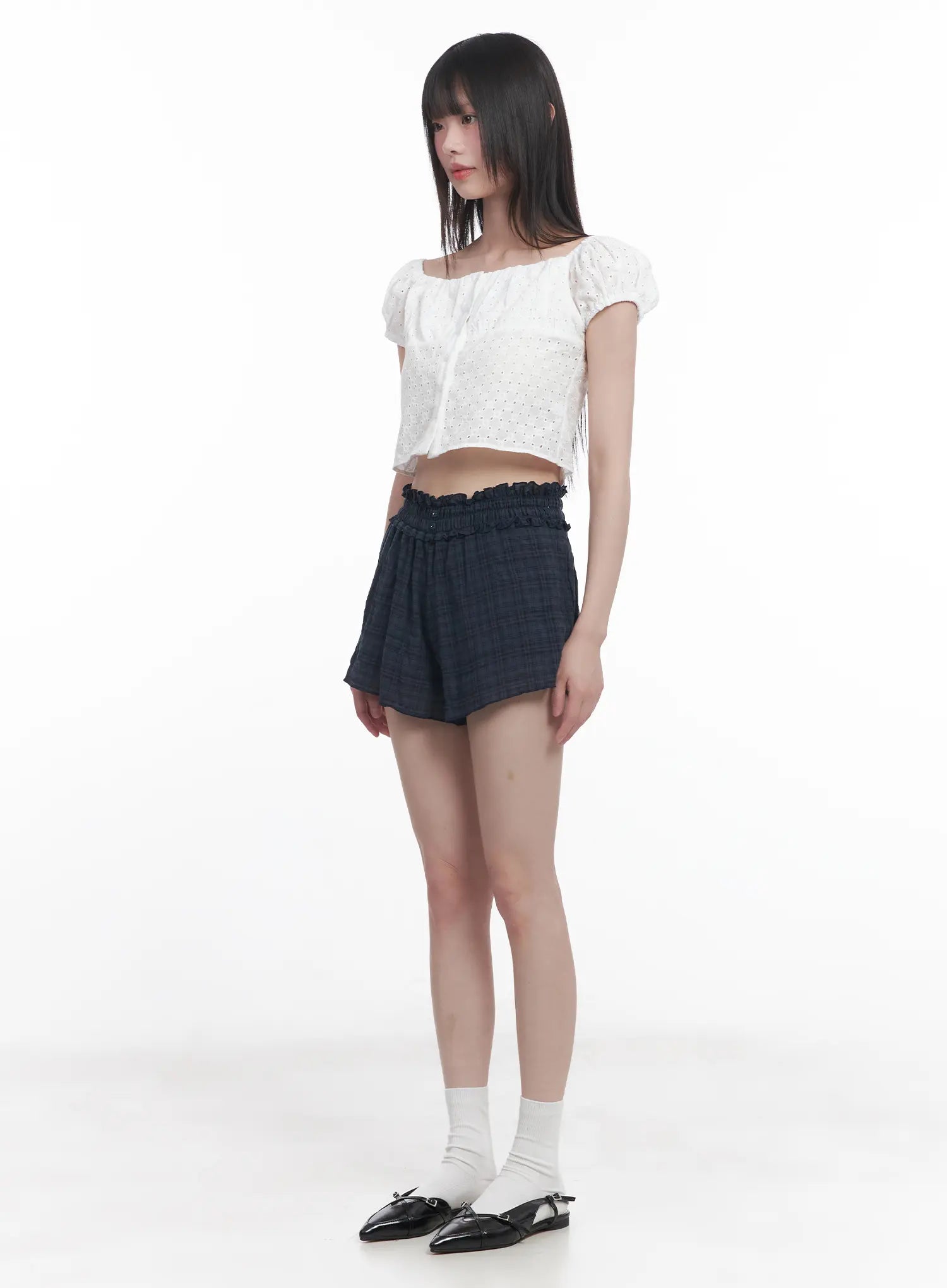 Plaid Print Frilly Shorts CU518