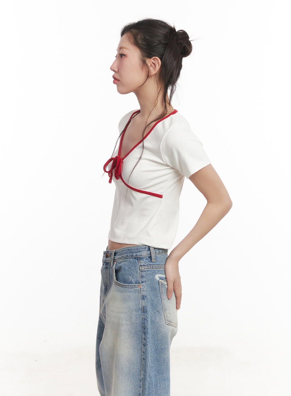 Ribbon V-Neck Crop Top CA530