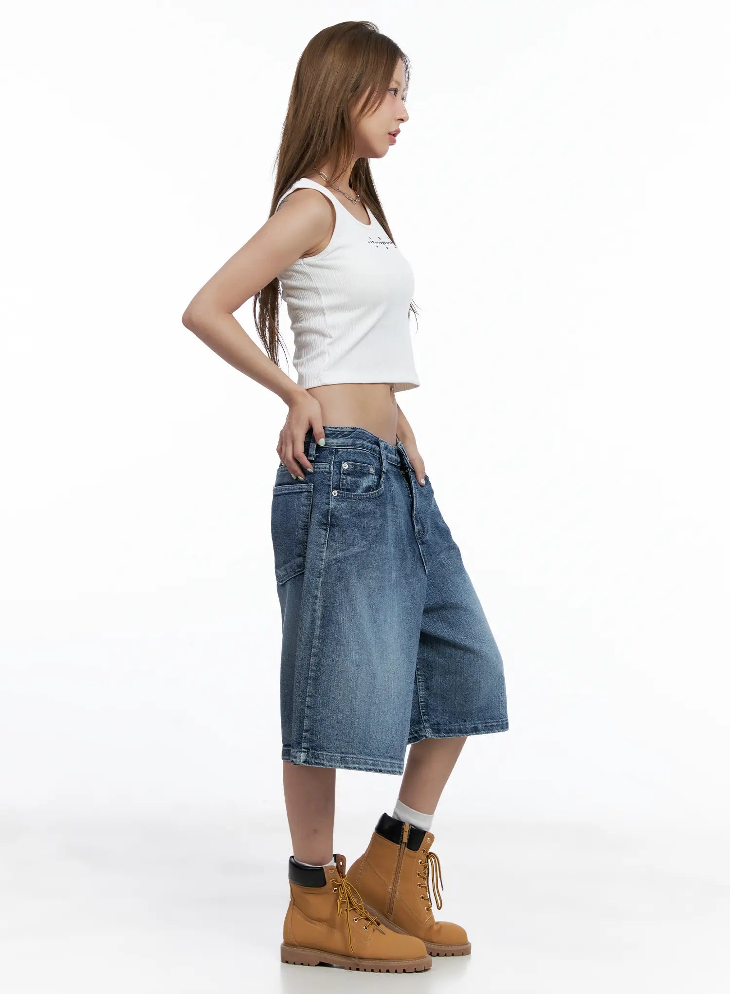 Vintage-Washed Denim Jorts CL514